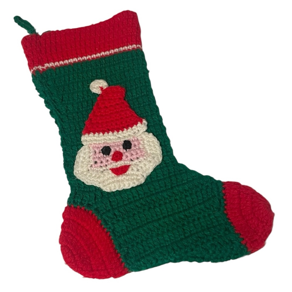 Vintage Red and Green Santa Claus Christmas Stocking